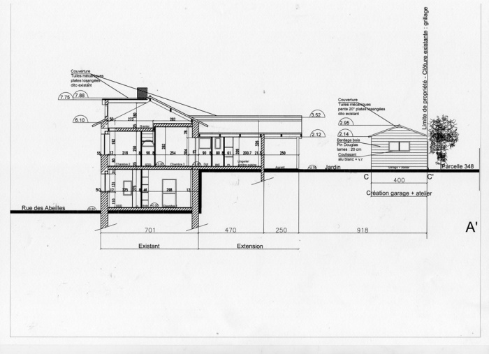 Rnovation, extension d'une maison et construction d'un garage ( projet en cours ) : Coupe 1 f.png